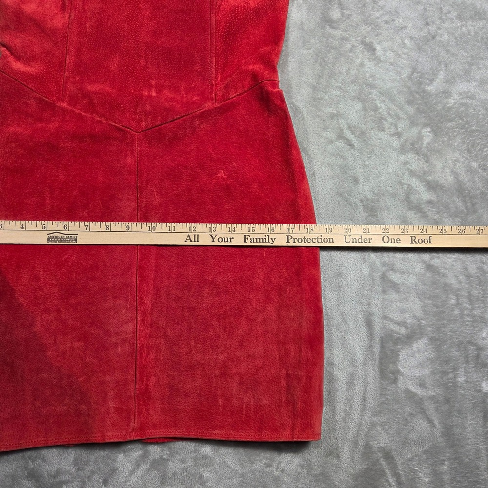Vintage BRAZEN Red Suede Sheath Dress Sweetheart Neckline Womens 11/12 Retro - Picture 4 of 8